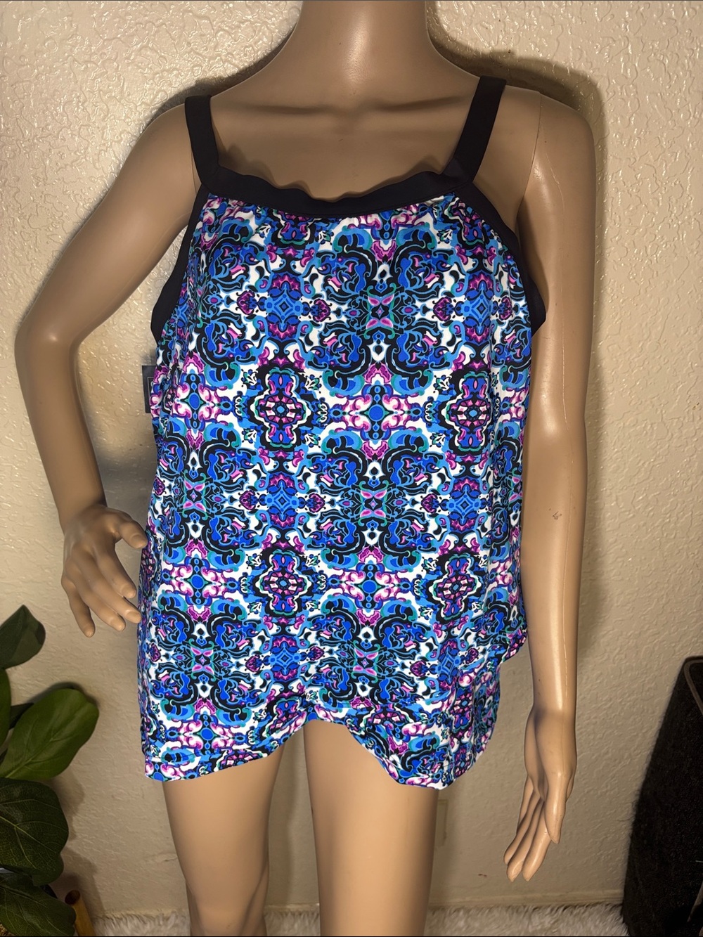 Printed Blue & Pink Women's swimsuit top with  built in bra